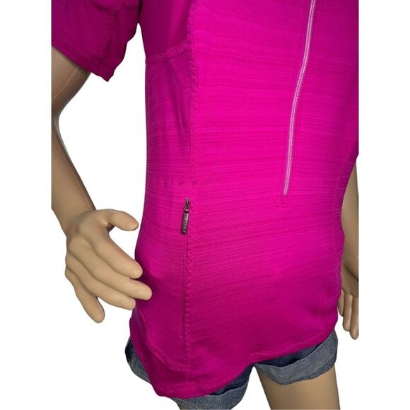 Athleta Short Sleeve Magenta Athletic T-Shirt With Front Zipper - Picture 2 of 5